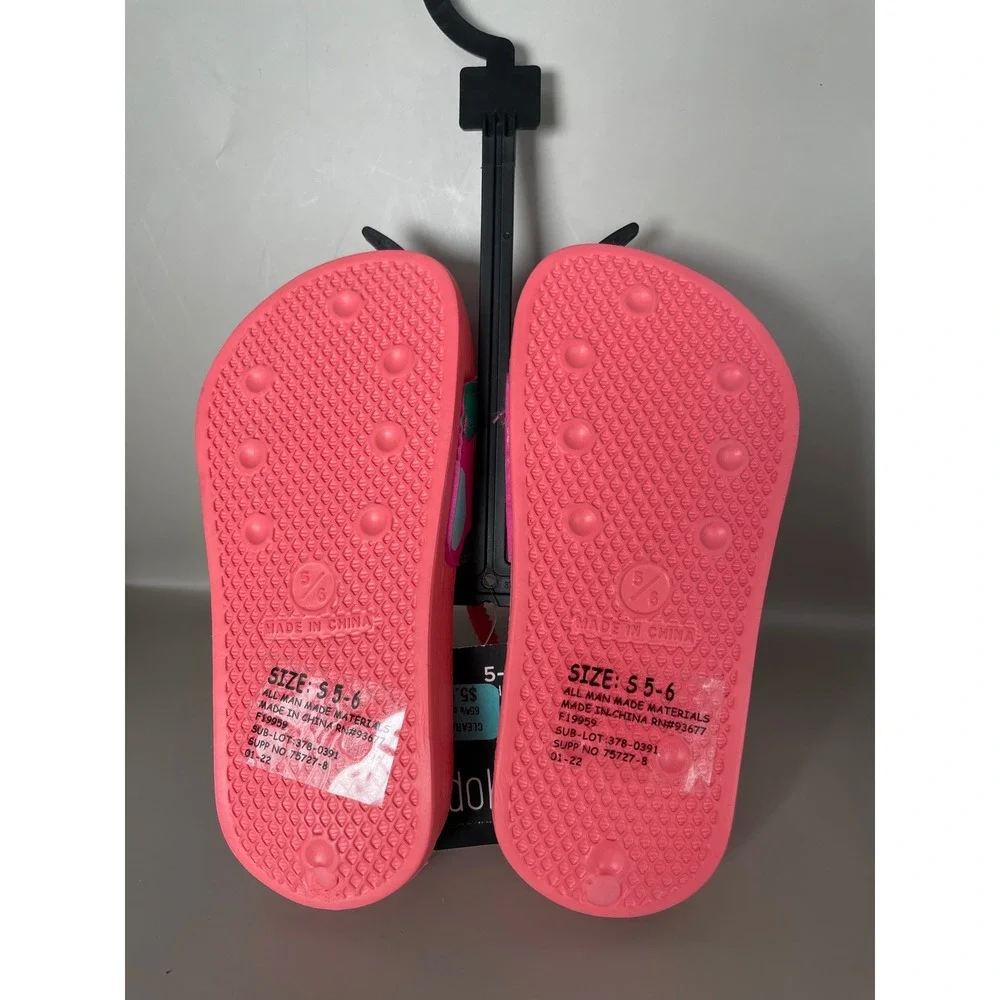 Okie Dokie Toddler Girls Coral Splash Slide Sandals Pink Abstract Size 5-6 NEW